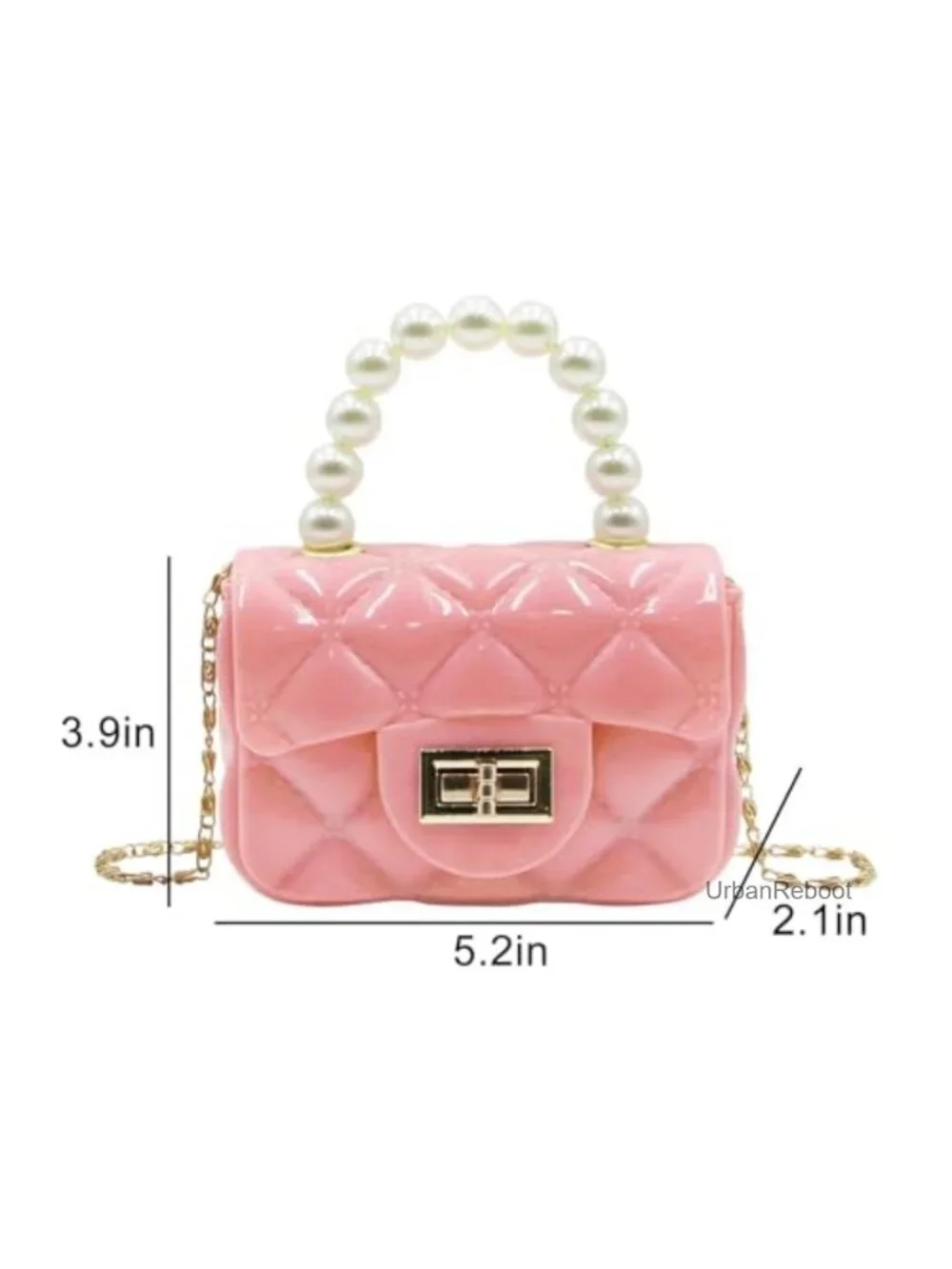 Girls Mini PVC Satchel Crossbody Purse with Pearl Handle & Chain Strap